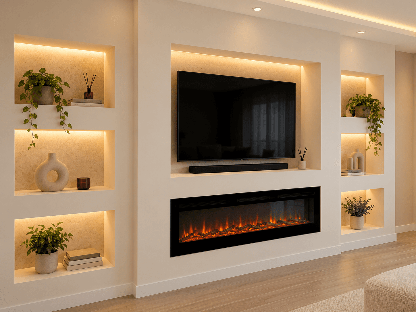 Visualización del acabado propuesto para un mueble de Pladur con chimenea